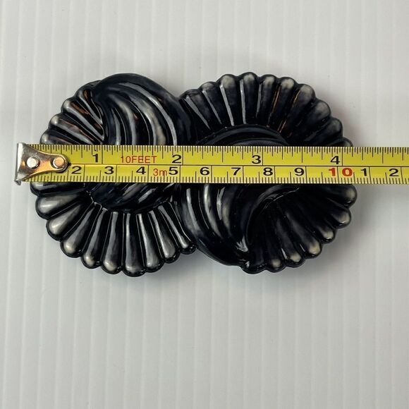Vintage Belt Buckle Plastic Black Swirl Double Flower Shell Design - Picture 5 of 6